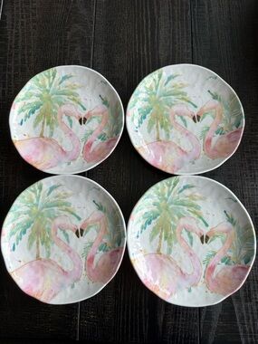 Outdoor Collection Pink Flamingo Tropical Melamine Plate Set of 4